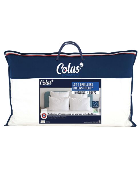 2 Oreillers moelleux anti-acariens & anti-bacteriens blancs - 45x70 cm
