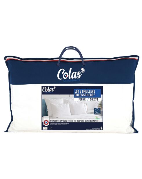 2 Oreillers ferme anti-acariens & anti-bacteriens blancs - 45x70 cm