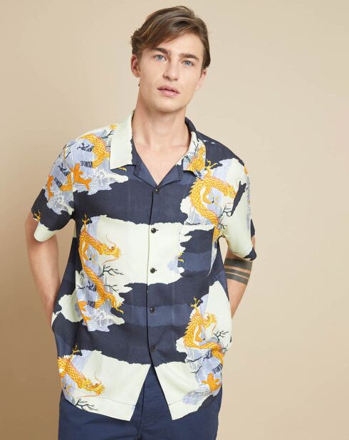 Chemise Faraway imprimée écru/marine
