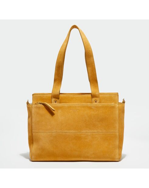 Sac porté épaule Velours de en Cuir Maelys ocre - 38x28x8 cm