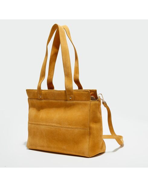 Sac porté épaule Velours de en Cuir Maelys ocre - 38x28x8 cm