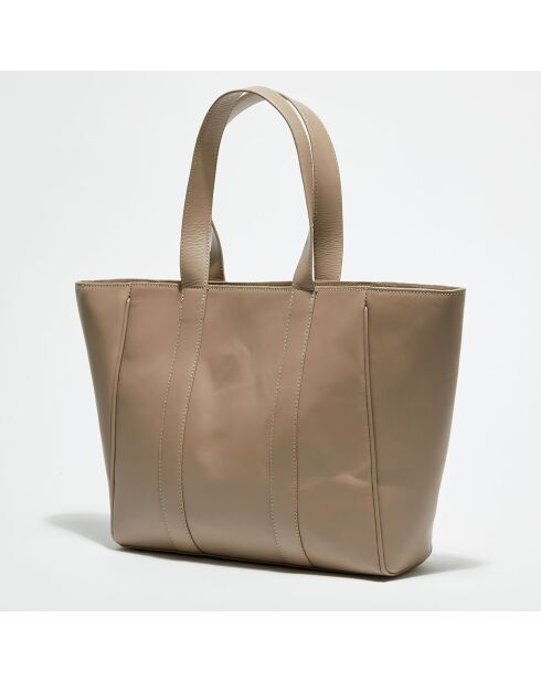 Sac cabas en Cuir Lise taupe  - 29x35x9 cm