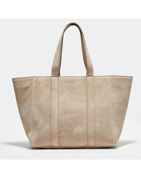 Sac cabas en Velours de  Cuir Lise beige - 29x35x9 cm