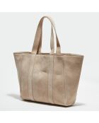 Sac cabas en Velours de  Cuir Lise beige - 29x35x9 cm