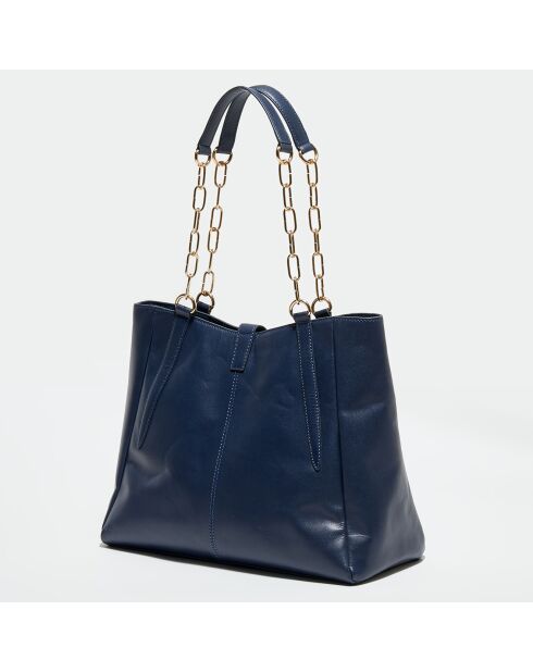 Sac porté épaule en Cuir Camille bleu marine - 34x35x16 cm