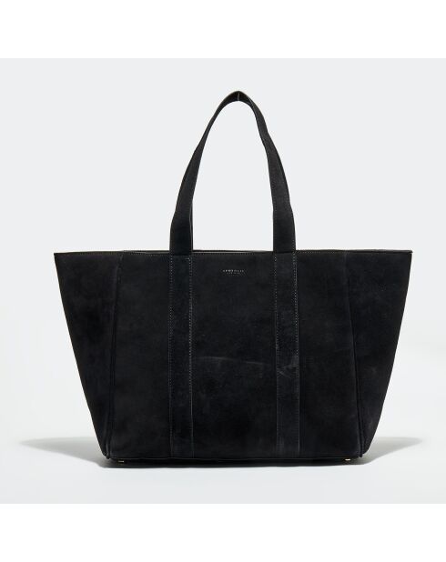 Sac cabas en  Velours de Cuir Lise noir - 29x35x9 cm