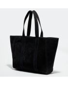 Sac cabas en  Velours de Cuir Lise noir - 29x35x9 cm