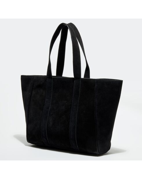 Sac cabas en  Velours de Cuir Lise noir - 29x35x9 cm