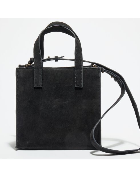 Sac à main en Velours de Cuir S63 noir - 21x23x12 cm