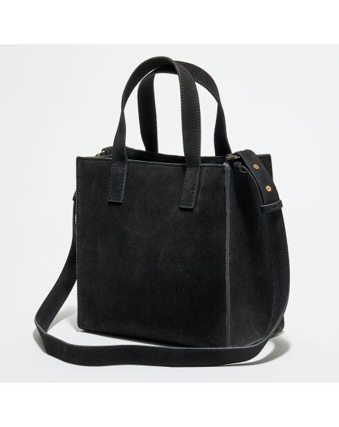 Sac à main en Velours de Cuir S63 noir - 21x23x12 cm