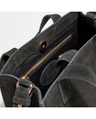 Sac à main en Velours de Cuir S63 noir - 21x23x12 cm