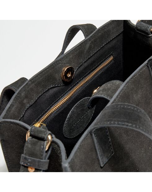 Sac à main en Velours de Cuir S63 noir - 21x23x12 cm