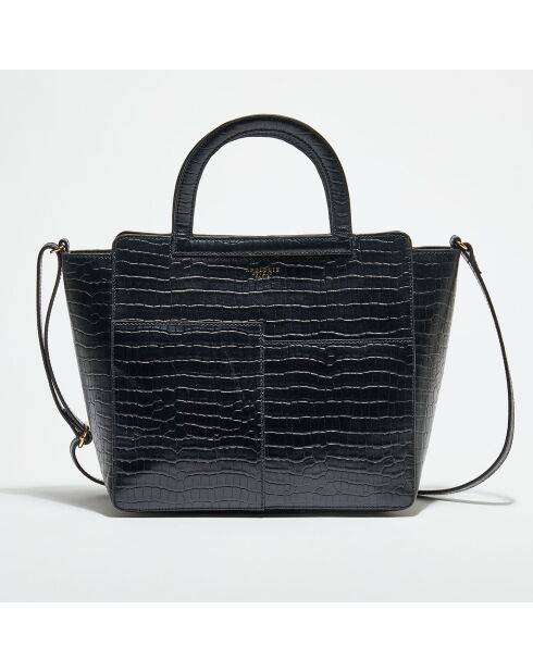 Sac à main en Cuir croco Clea noir - 25x27x13 cm