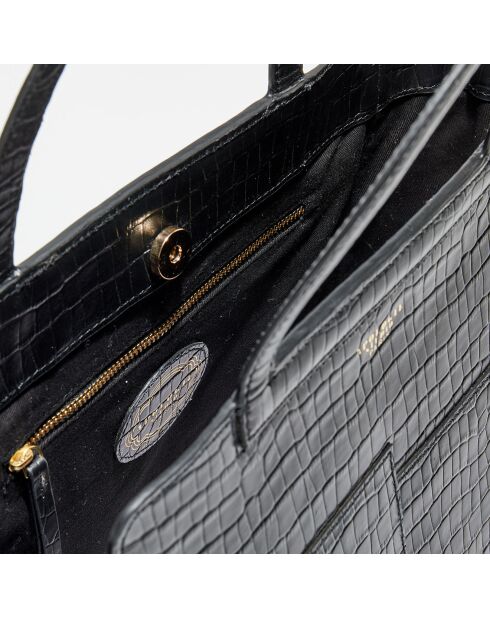 Sac à main en Cuir croco Clea noir - 25x27x13 cm