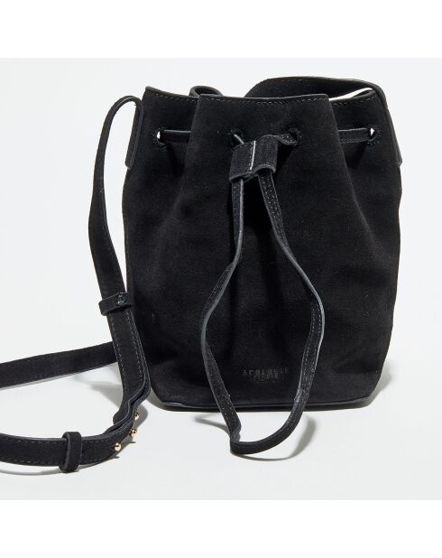 Petit Sac bourse en Velours de Cuir Maeva noir - 21x14x14 cm