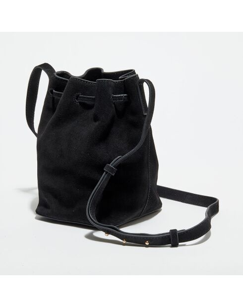 Petit Sac bourse en Velours de Cuir Maeva noir - 21x14x14 cm