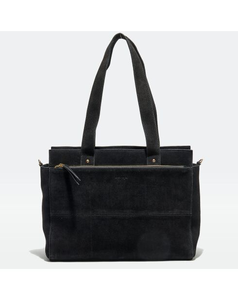 Sac porté épaule en Velours de Cuir Maelys noir - 16x24x8 cm