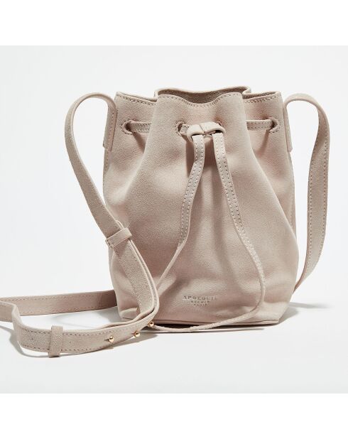 Petit Sac bourse en Velours de  Cuir Maeva nude - 21x14x14 cm