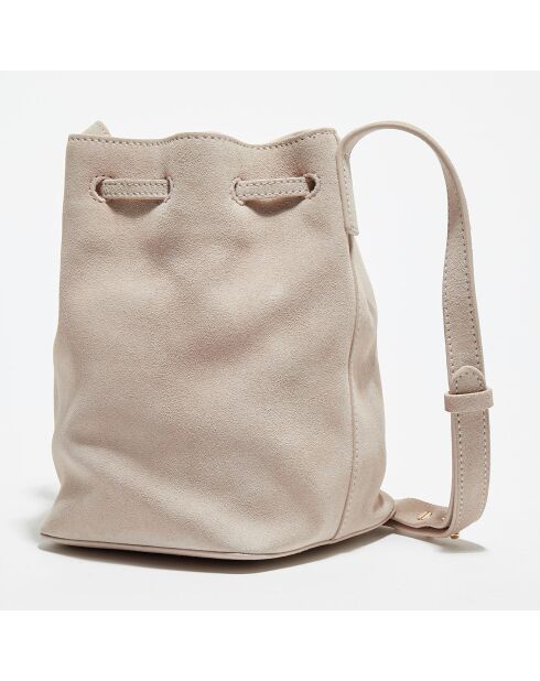 Petit Sac bourse en Velours de  Cuir Maeva nude - 21x14x14 cm