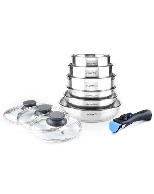 Batterie de cuisine amovible induction grise - 10 pièces