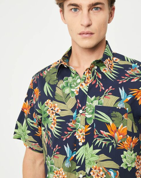 Chemise droite Flower imprimée marine/vert