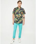 Chemise droite Flower imprimée marine/vert