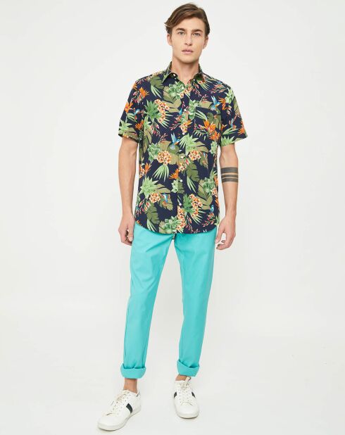 Chemise droite Flower imprimée marine/vert