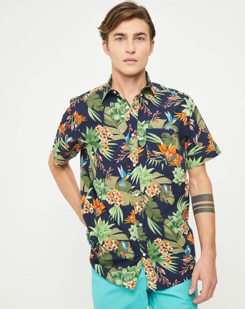 Chemise droite Flower imprimée marine/vert