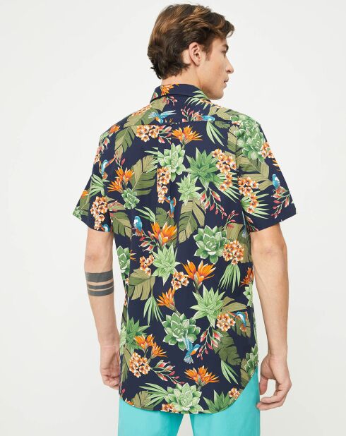 Chemise droite Flower imprimée marine/vert