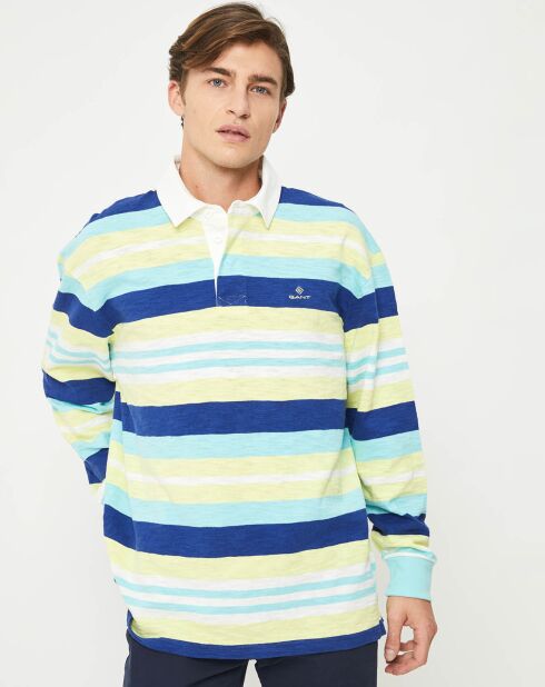 Polo relaxed Slub Summer à rayures bleu/vert/jaune