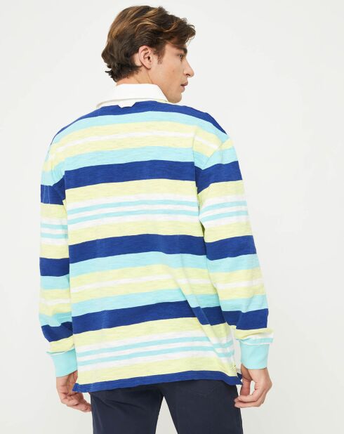 Polo relaxed Slub Summer à rayures bleu/vert/jaune