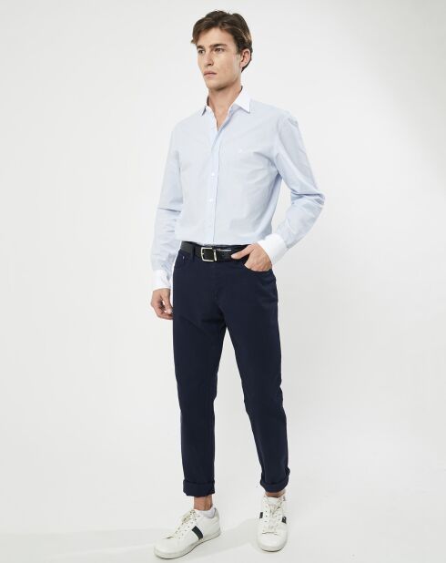 Chemise Slim Fit à fines rayures bleue