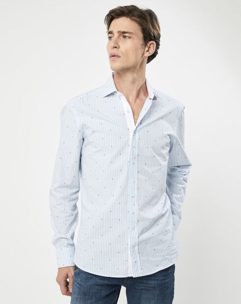 Chemise Slim Fit à rayures & points bleu clair