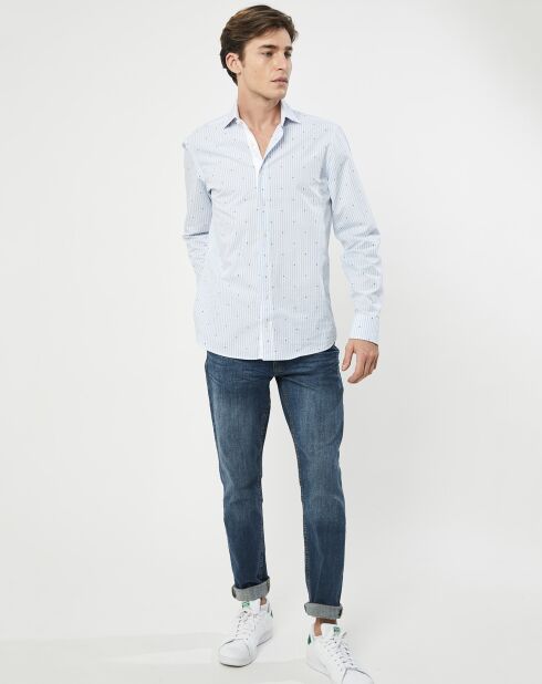 Chemise Slim Fit à rayures & points bleu clair