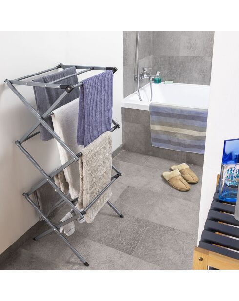 Séchoir à linge métallique pliable et extensible avec 3 hauteurs Cloxy gris - 11 barres