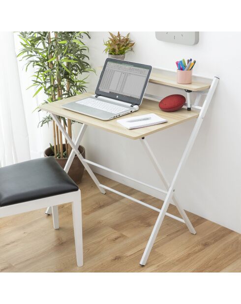 Bureau pliable avec étagère Tablezy beige - 84x110 cm