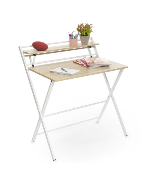 Bureau pliable avec étagère Tablezy beige - 84x110 cm