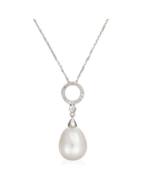 Pendentif Jolie Perle Diamants 0.06ct & perle blanche 8.5mm or blanc