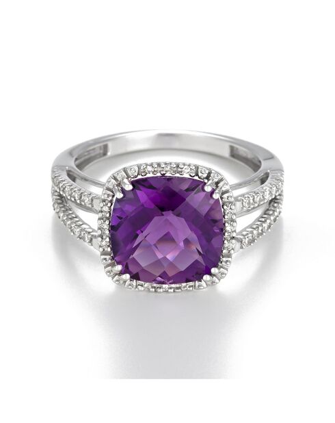 Bague Divine Améthyste 4 ct diamants 0.1 ct or blanc