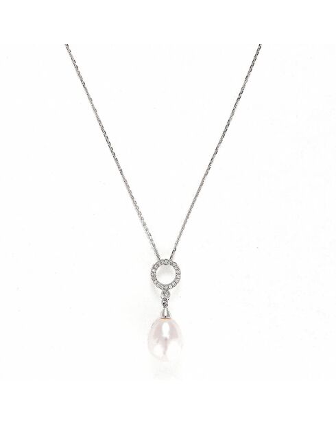 Pendentif Jolie Perle Diamants 0.06ct & perle blanche 8.5mm or blanc