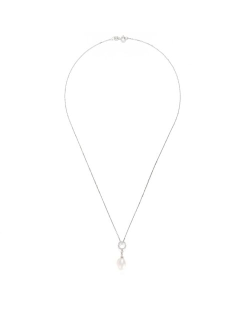 Pendentif Jolie Perle Diamants 0.06ct & perle blanche 8.5mm or blanc