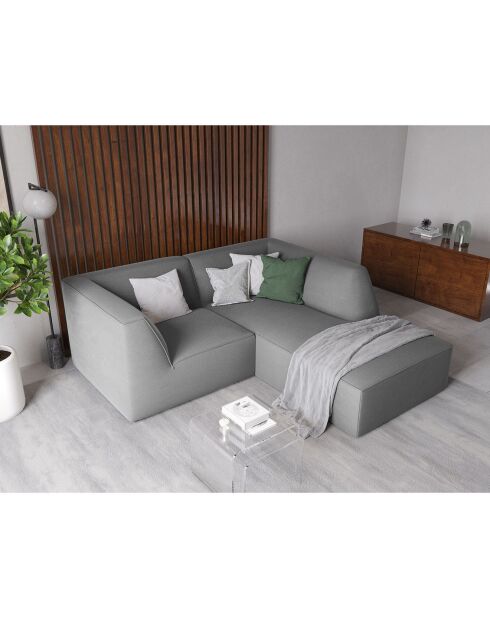 Canapé d'angle droit 3 Places velours Sao gris clair - 186x180x69 cm