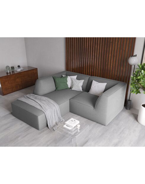 Canapé d'angle gauche 3 Places velours Sao  gris clair - 186x180x69 cm