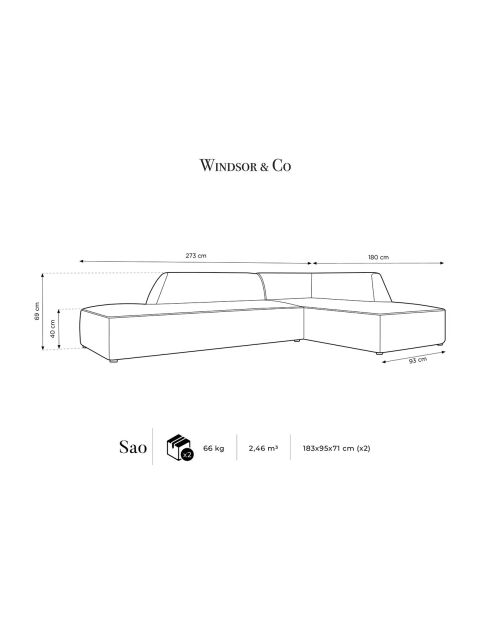 Canapé d'angle droit 4 places Sao vert - 273x180x69 cm