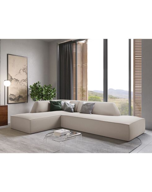 Canapé d'angle gauche 4 places velours Sao beige - 273x180x69 cm