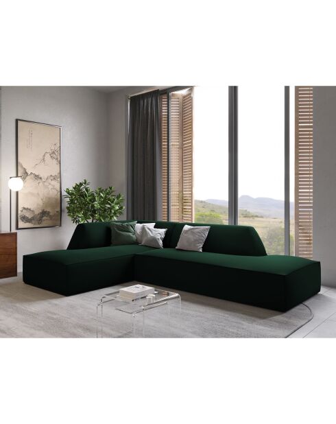 Canapé d'angle gauche 4 places velours Sao vert bouteille - 273x180x69 cm