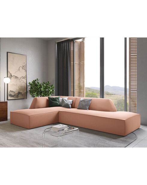 Canapé d'angle gauche 4 places velours Sao rose - 273x180x69 cm