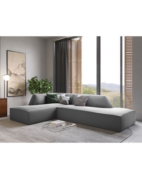 4-Sitzer-Ecksofa links Samt Sao hellgrau - 273x180x69 cm