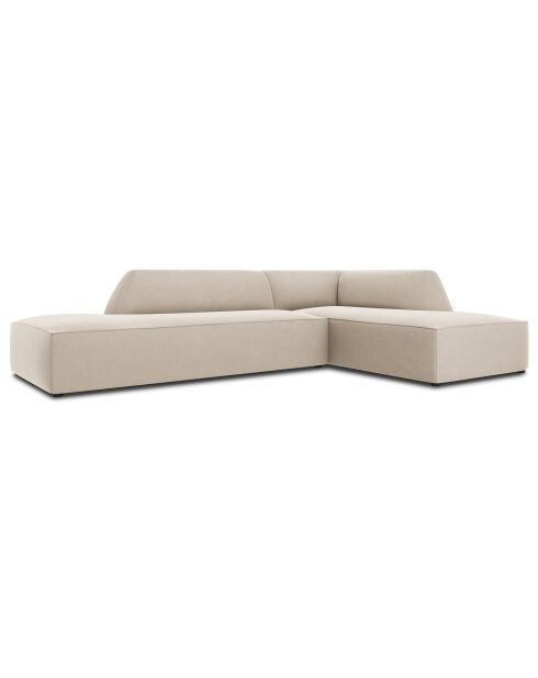 Canapé d'angle droit 4 places velours Sao beige - 273x180x69 cm