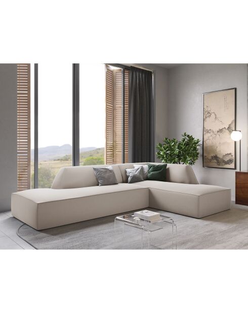 Canapé d'angle droit 4 places velours Sao beige - 273x180x69 cm